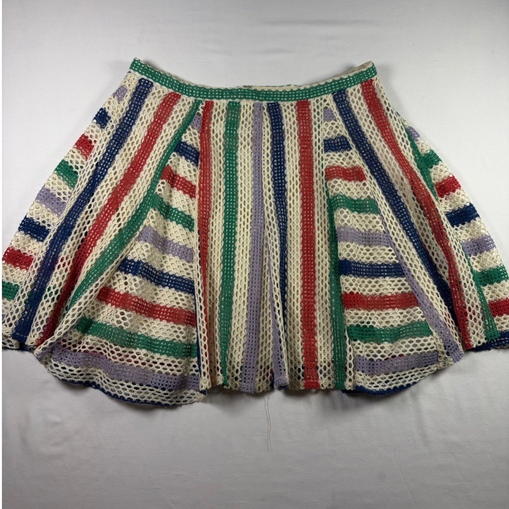 Eva Franco Crochet Mini Skirt Striped Boho Festival Summer Resort Cruise Women M
